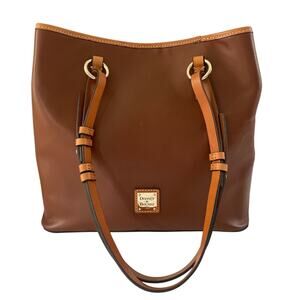 Dooney and Bourke Briana Smooth Leather Shoulder Tote Purse Chestnut with Trim